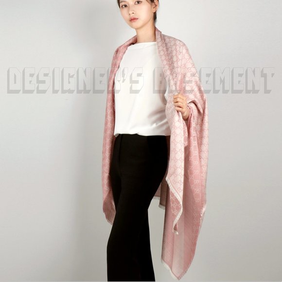 GUCCI 2-tone Pink & Ivory GGWEB giant 55"-sqr wool/silk pashmina shawl scarf NWT - Picture 3 of 13